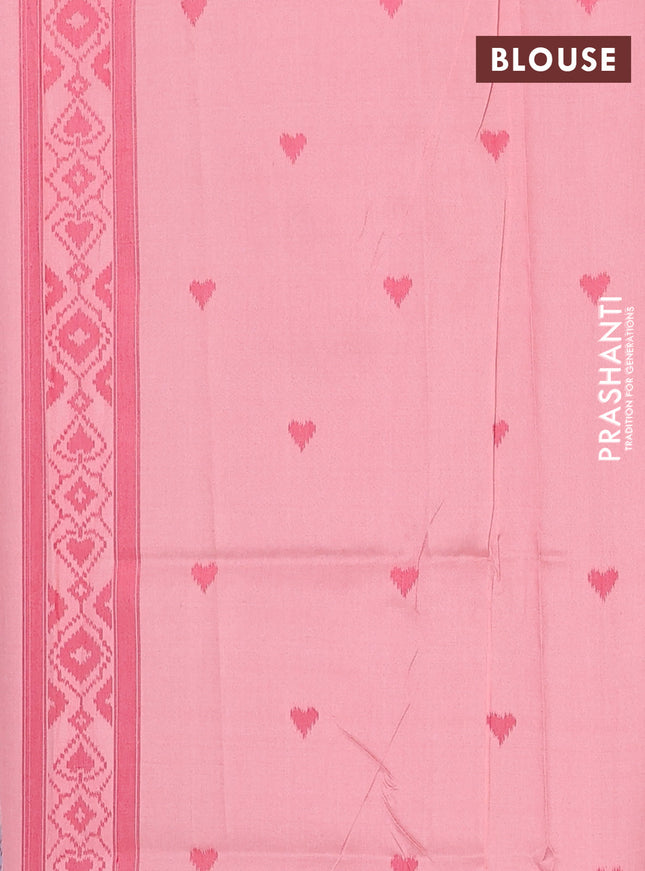 Semi sambalpuri silk saree grey and peach orange with allover ikat weaves and thread woven border