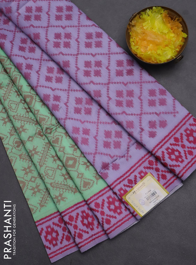 Semi sambalpuri silk saree teal green shdade and lavender with allover ikat weaves and thread woven border