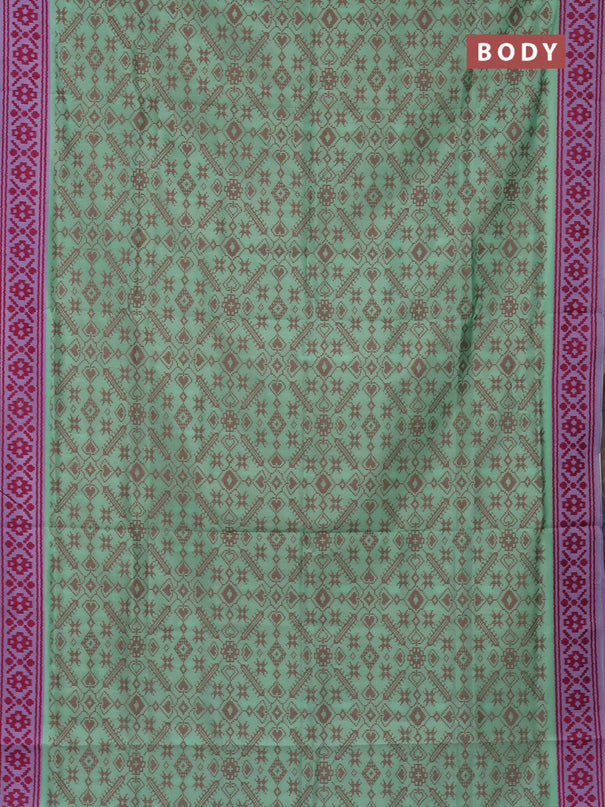 Semi sambalpuri silk saree teal green shdade and lavender with allover ikat weaves and thread woven border