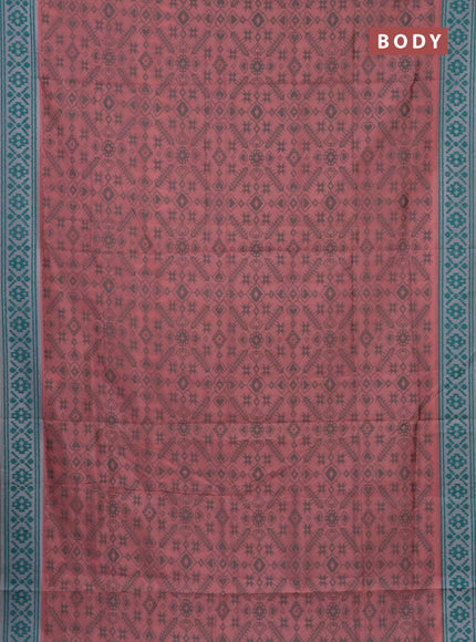 Semi sambalpuri silk saree peach shade and pastel grey teal with allover ikat weaves and thread woven border