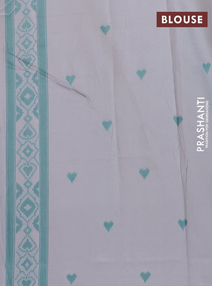 Semi sambalpuri silk saree peach shade and pastel grey teal with allover ikat weaves and thread woven border