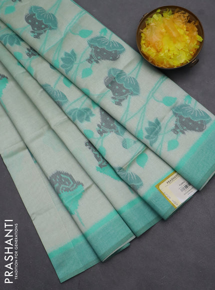 Semi sambalpuri silk saree pastel green and green with pichwai ikat buttas and simple border