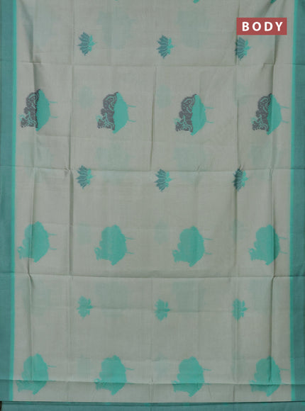 Semi sambalpuri silk saree pastel green and green with pichwai ikat buttas and simple border