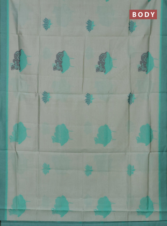Semi sambalpuri silk saree pastel green and green with pichwai ikat buttas and simple border