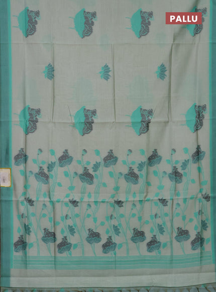 Semi sambalpuri silk saree pastel green and green with pichwai ikat buttas and simple border