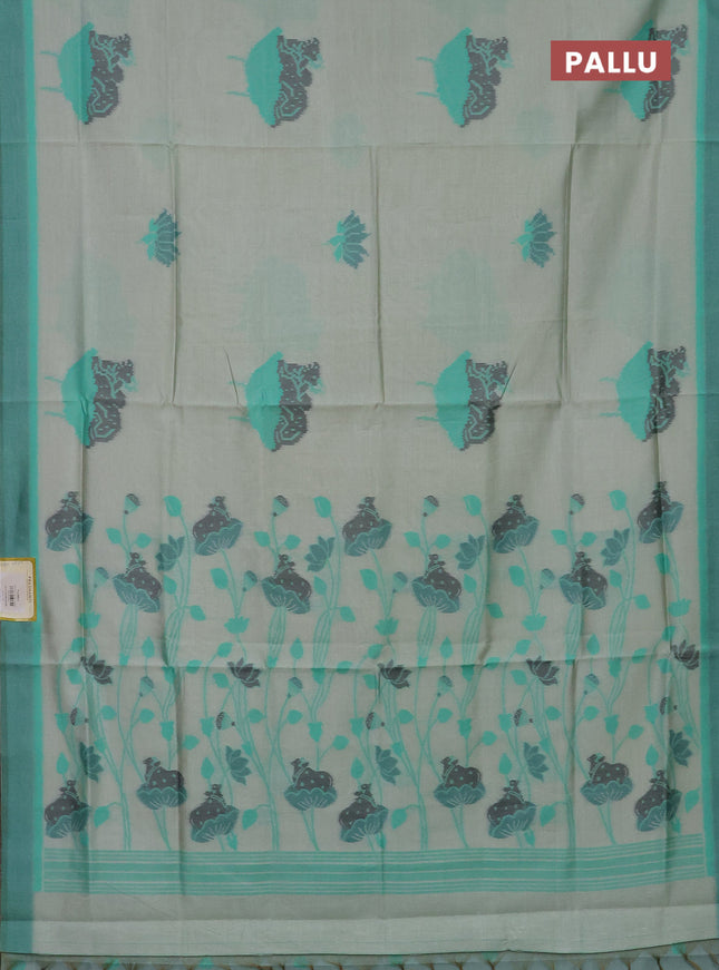 Semi sambalpuri silk saree pastel green and green with pichwai ikat buttas and simple border