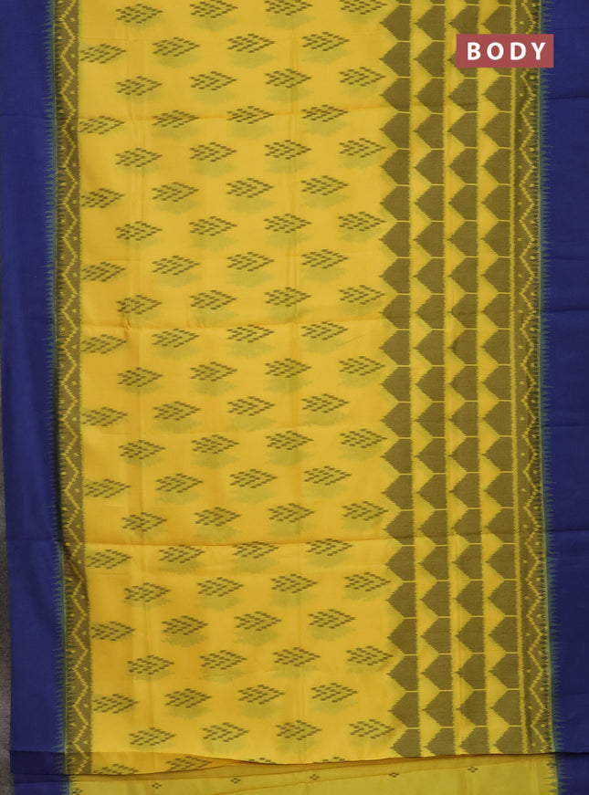 Semi sambalpuri silk saree yellow and blue with allover ikat buttas and simple border