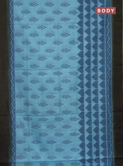 Semi sambalpuri silk saree teal blue and mehendi green with allover ikat buttas and simple border