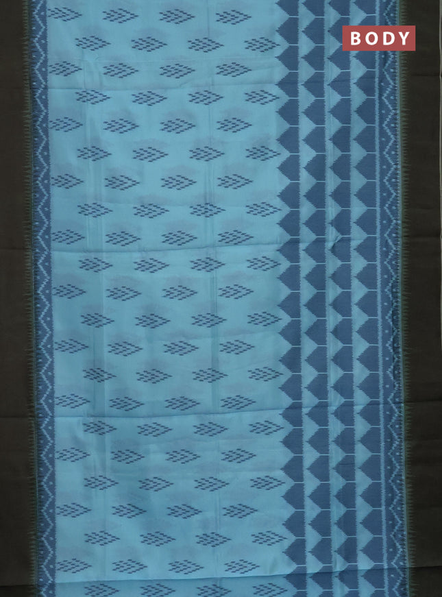 Semi sambalpuri silk saree teal blue and mehendi green with allover ikat buttas and simple border