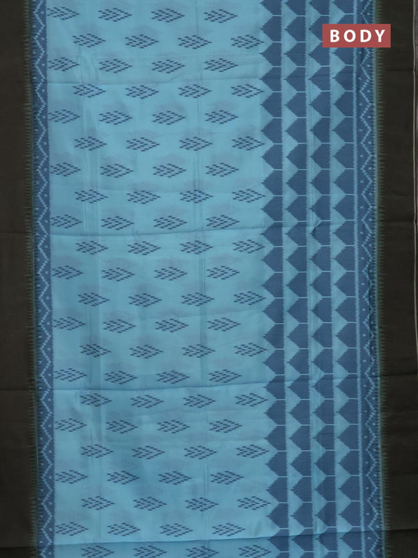 Semi sambalpuri silk saree teal blue and mehendi green with allover ikat buttas and simple border