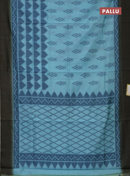 Semi sambalpuri silk saree teal blue and mehendi green with allover ikat buttas and simple border