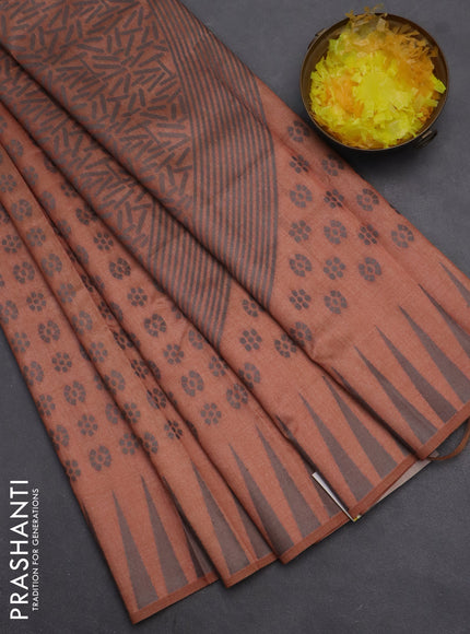 Semi sambalpuri silk saree rust shade and grey with allover ikat butta weaves and thread woven border