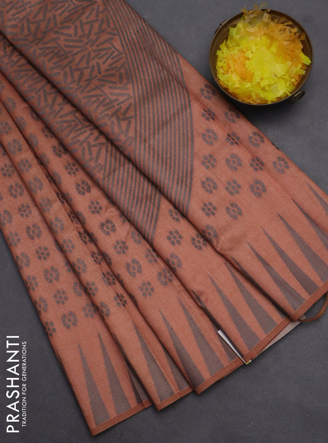Semi sambalpuri silk saree rust shade and grey with allover ikat butta weaves and thread woven border