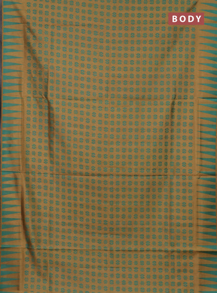 Semi sambalpuri silk saree dark mustard and teal green with allover ikat butta weaves and thread woven border