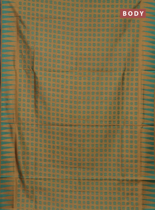 Semi sambalpuri silk saree dark mustard and teal green with allover ikat butta weaves and thread woven border