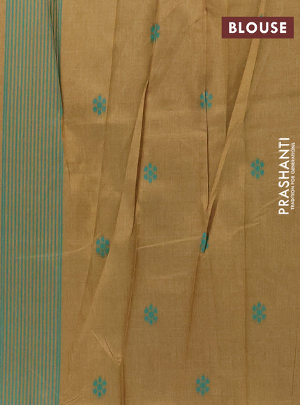 Semi sambalpuri silk saree dark mustard and teal green with allover ikat butta weaves and thread woven border