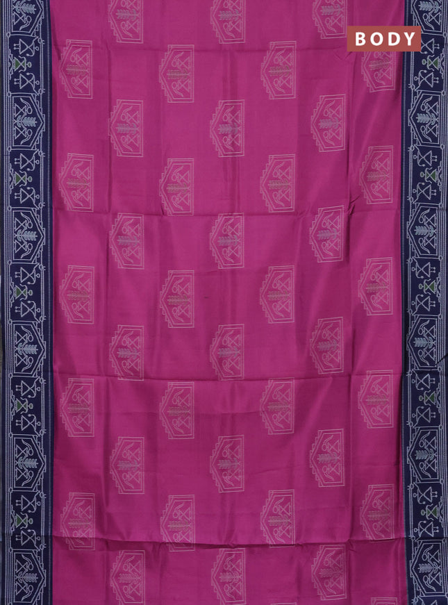 Semi sambalpuri silk saree pink and navy blue with warli ikat buttas and thread woven border