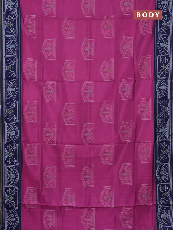Semi sambalpuri silk saree pink and navy blue with warli ikat buttas and thread woven border