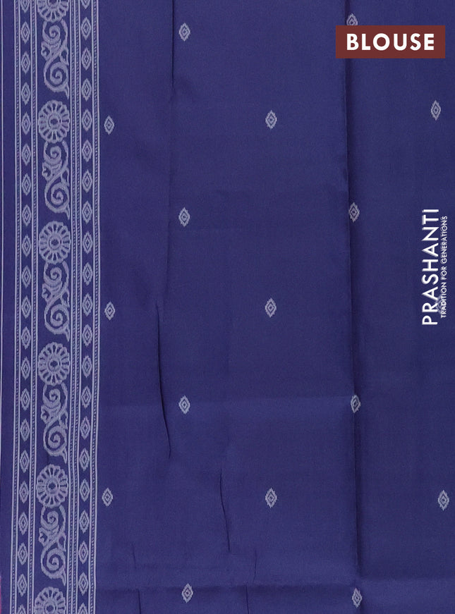 Semi sambalpuri silk saree pink and navy blue with warli ikat buttas and thread woven border