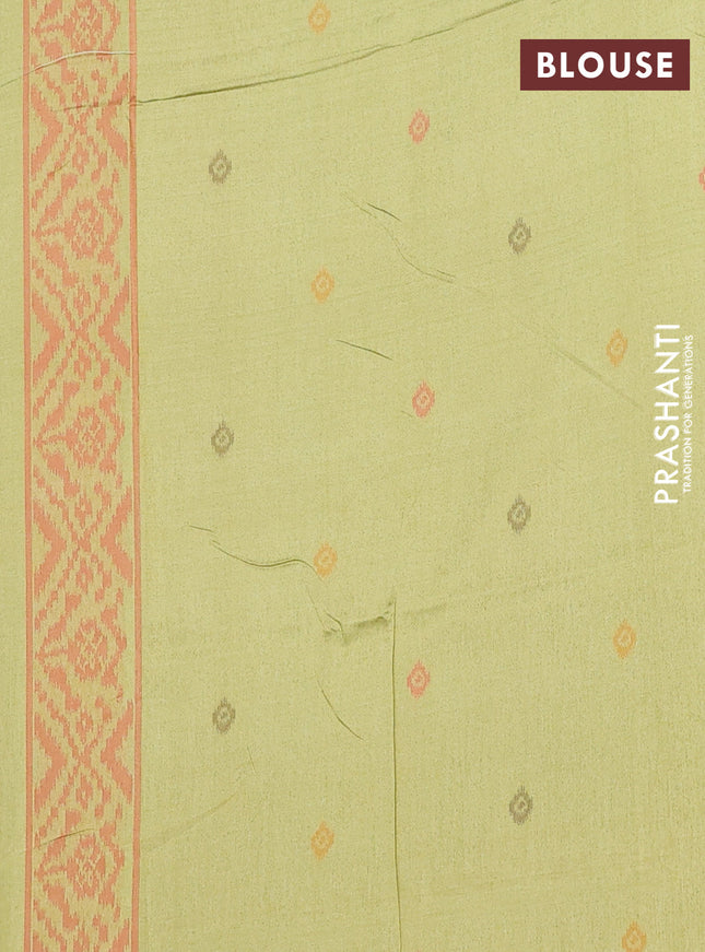 Semi sambalpuri silk saree lime yellow and pastel blue with allover ikat weaves and simple border