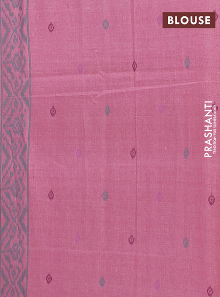 Semi sambalpuri silk saree peach pink and lime green with allover ikat weaves and simple border