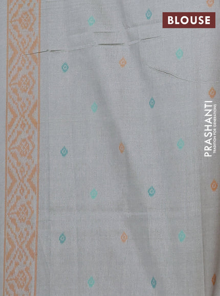 Semi sambalpuri silk saree pastel grey and dark mustard with allover ikat weaves and simple border