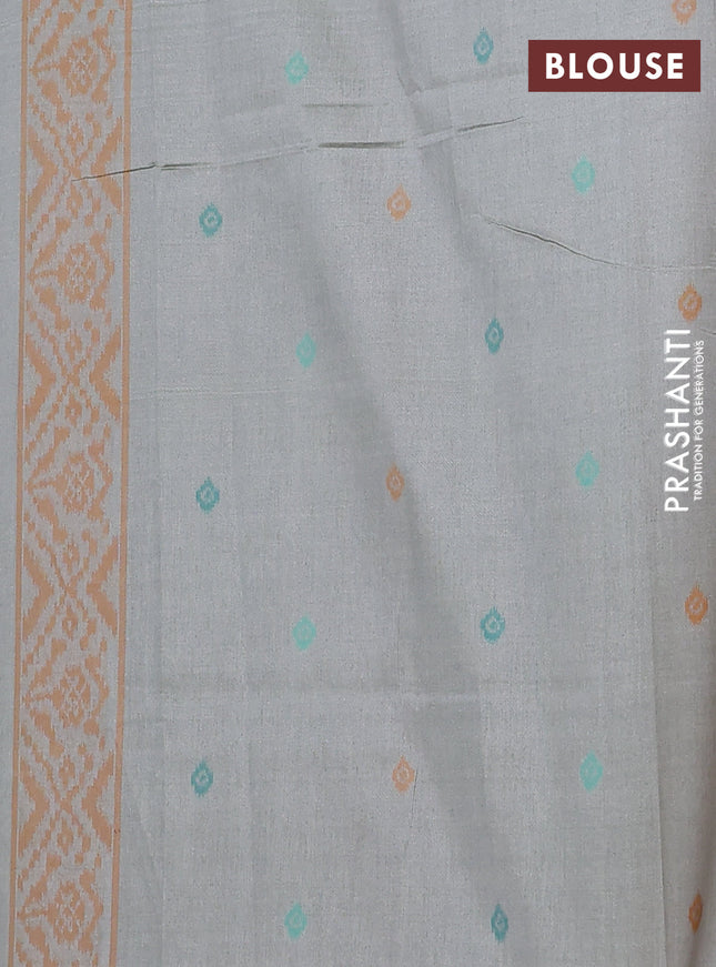 Semi sambalpuri silk saree pastel grey and dark mustard with allover ikat weaves and simple border