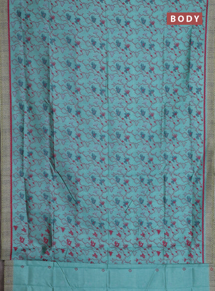 Semi sambalpuri silk saree teal shade with allover ikat weaves and simple border