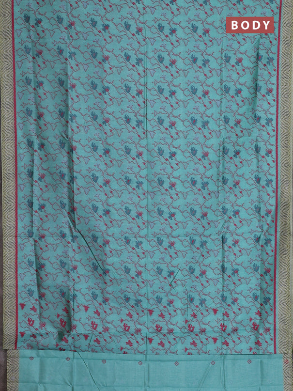 Semi sambalpuri silk saree teal shade with allover ikat weaves and simple border