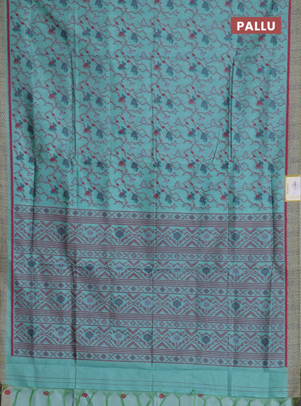 Semi sambalpuri silk saree teal shade with allover ikat weaves and simple border