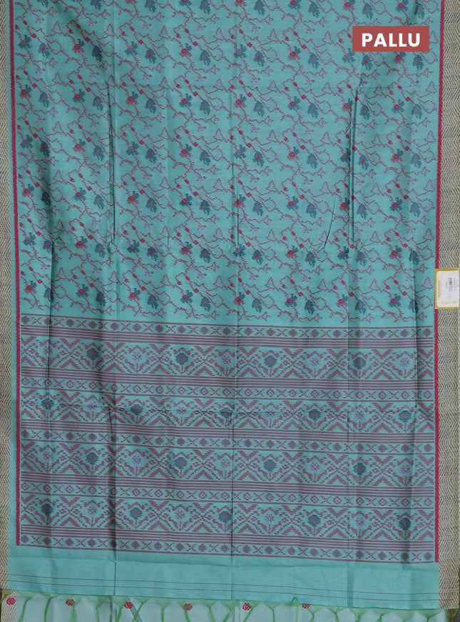 Semi sambalpuri silk saree teal shade with allover ikat weaves and simple border