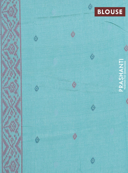 Semi sambalpuri silk saree teal shade with allover ikat weaves and simple border