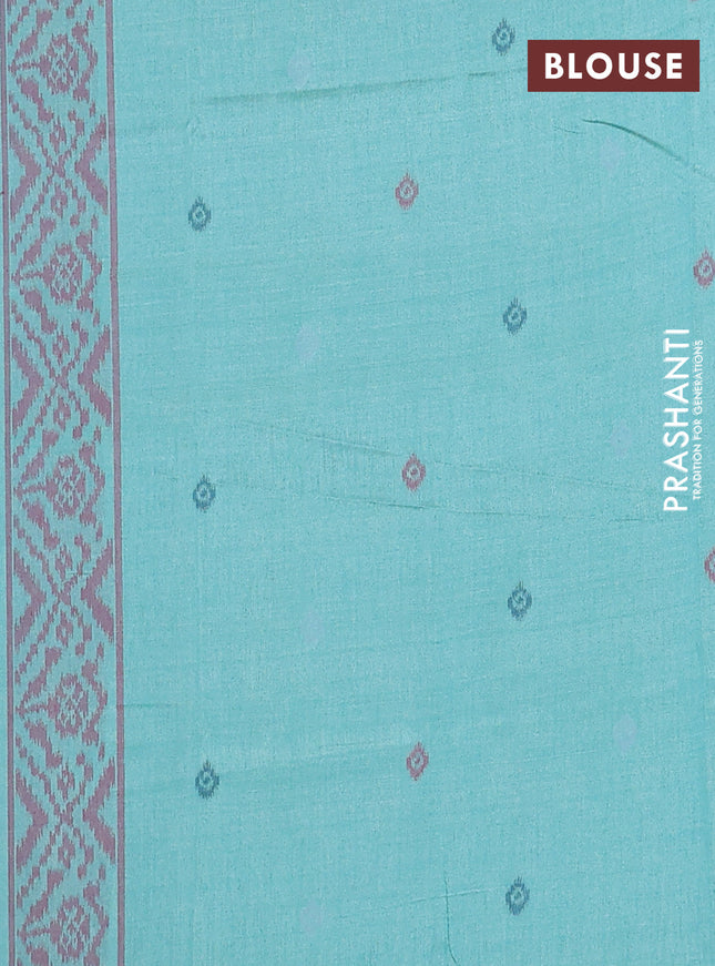Semi sambalpuri silk saree teal shade with allover ikat weaves and simple border