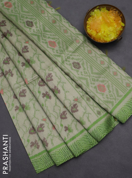 Semi sambalpuri silk saree pista green and green with allover ikat weaves and simple border