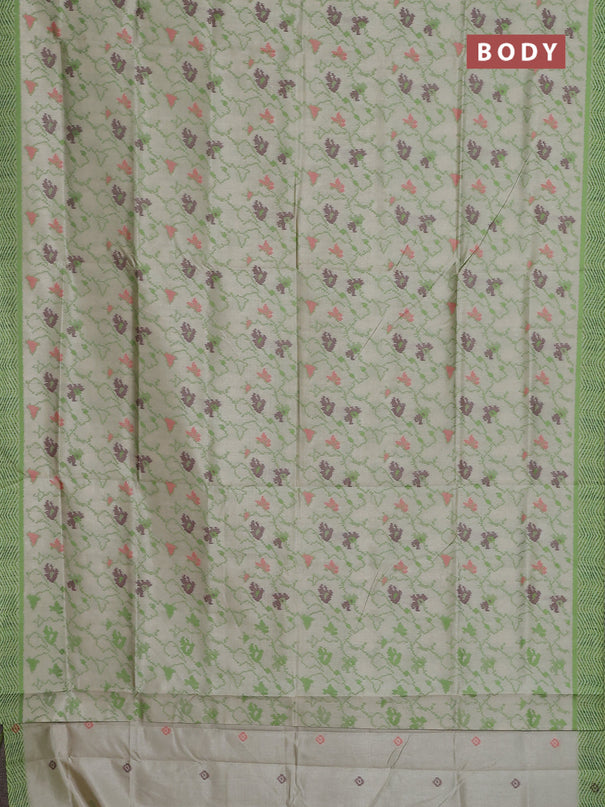Semi sambalpuri silk saree pista green and green with allover ikat weaves and simple border