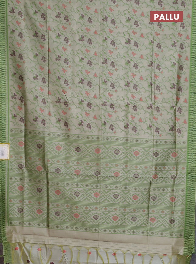 Semi sambalpuri silk saree pista green and green with allover ikat weaves and simple border