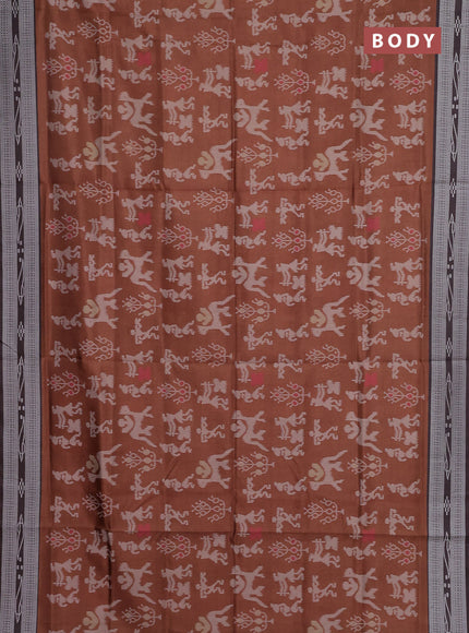 Semi sambalpuri silk saree brown and coffee brown with allover warli ikat weaves and thread woven border