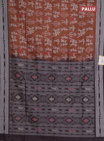 Semi sambalpuri silk saree brown and coffee brown with allover warli ikat weaves and thread woven border
