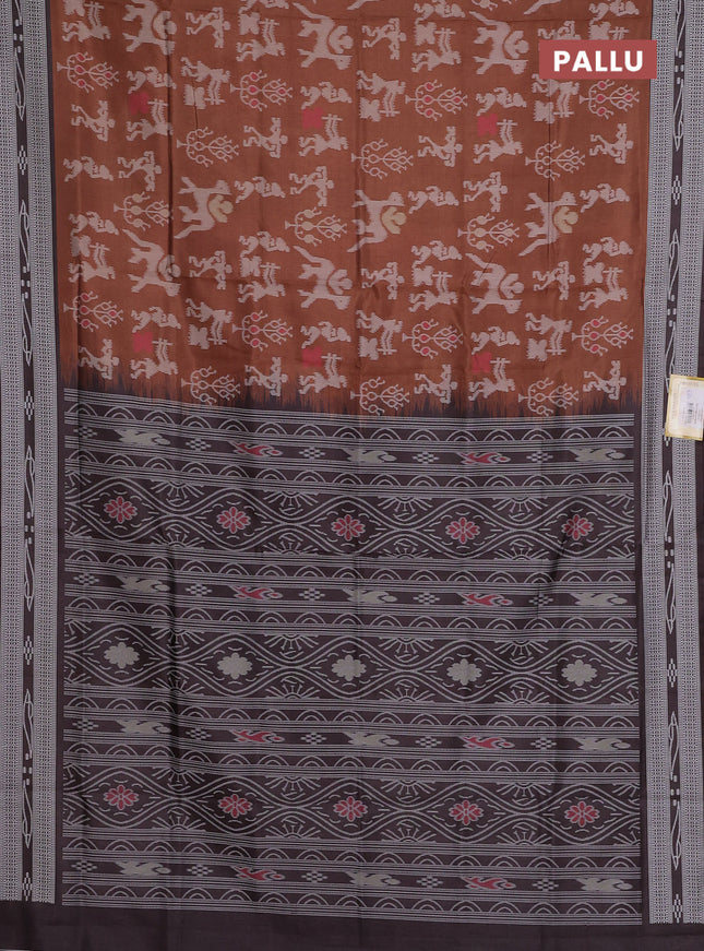 Semi sambalpuri silk saree brown and coffee brown with allover warli ikat weaves and thread woven border