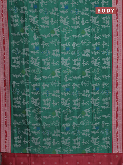 Semi sambalpuri silk saree green and maroon with allover warli ikat weaves and thread woven border