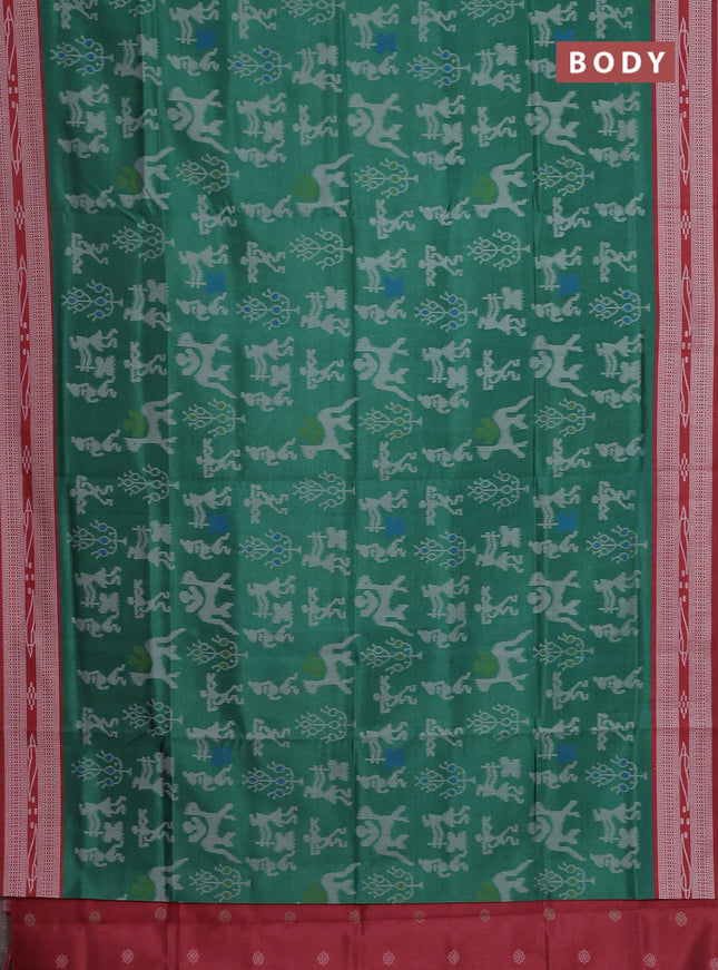 Semi sambalpuri silk saree green and maroon with allover warli ikat weaves and thread woven border