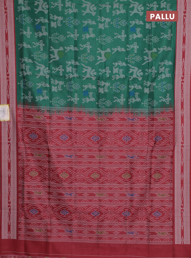 Semi sambalpuri silk saree green and maroon with allover warli ikat weaves and thread woven border