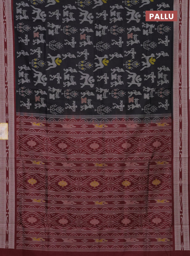 Semi sambalpuri silk saree black and deep maroon with allover warli ikat weaves and thread woven border