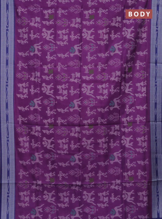 Semi sambalpuri silk saree purple and blue shade with allover warli ikat weaves and thread woven border