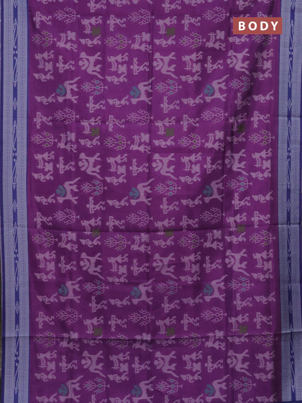 Semi sambalpuri silk saree purple and blue shade with allover warli ikat weaves and thread woven border
