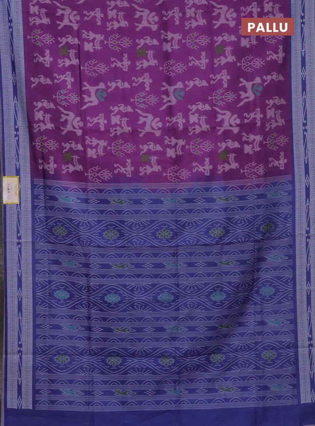 Semi sambalpuri silk saree purple and blue shade with allover warli ikat weaves and thread woven border