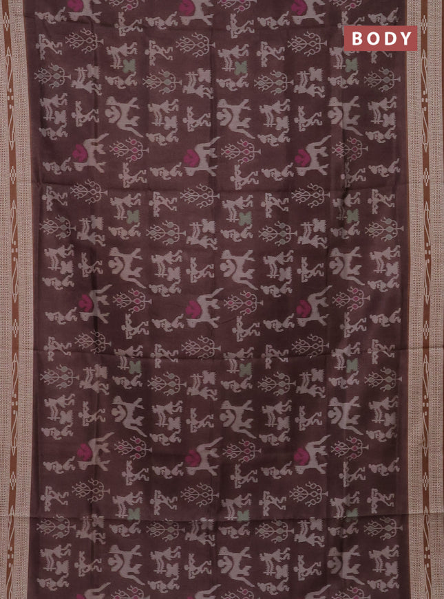Semi sambalpuri silk saree coffee brown and brown with allover warli ikat weaves and thread woven border