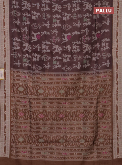 Semi sambalpuri silk saree coffee brown and brown with allover warli ikat weaves and thread woven border
