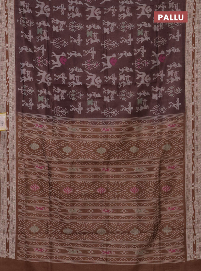 Semi sambalpuri silk saree coffee brown and brown with allover warli ikat weaves and thread woven border