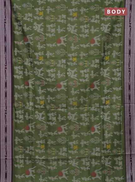 Semi sambalpuri silk saree sap green and wine shade with allover warli ikat weaves and thread woven border